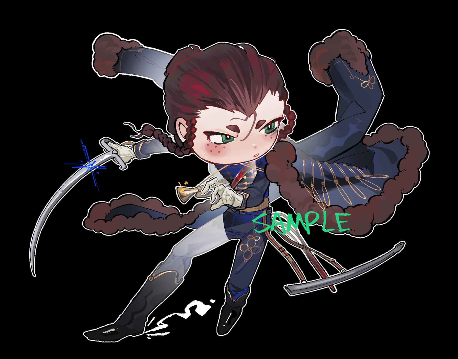 CHIBI (Type 2) - Dynamic poses, fullbody, rendered, 20$* (depending on complexity. works best with flowy elements)